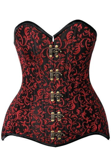 Curvy Brocade Steel Boned Corset (Black/Red)