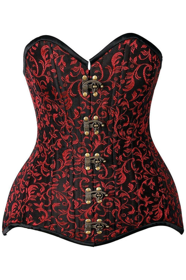 Curvy Brocade Steel Boned Corset (Black/Red)