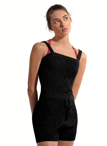 Ladies Bloch Knit Short Unitard U12004 (Black)