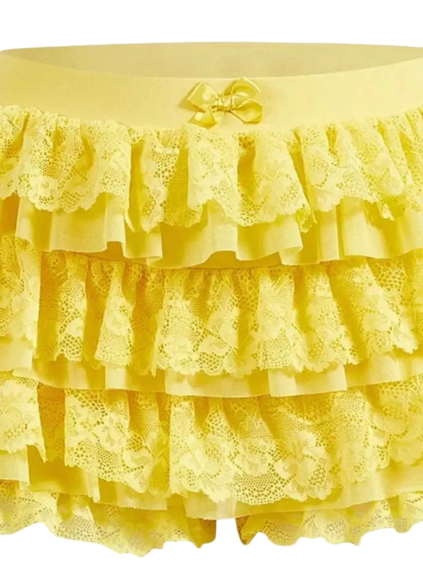 Tiered Yellow Lace Skort