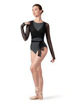Ladies Sheer Overlay Wrap Top Z8459 (Black)
