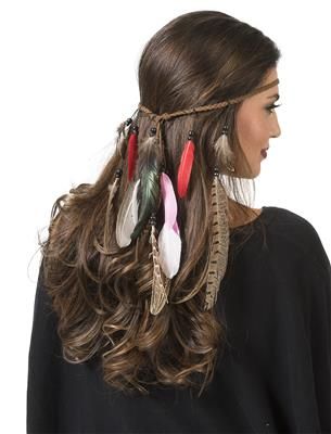 Feathered Hippie Headband (Red/Pink)