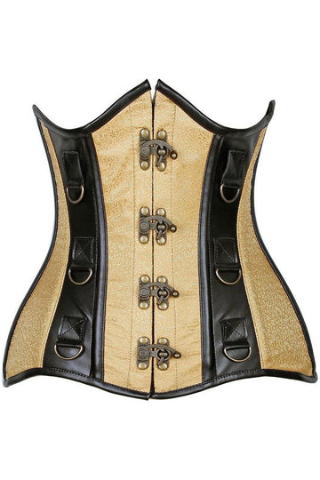 Brocade and Faux Leather Underbust Corset (Gold)
