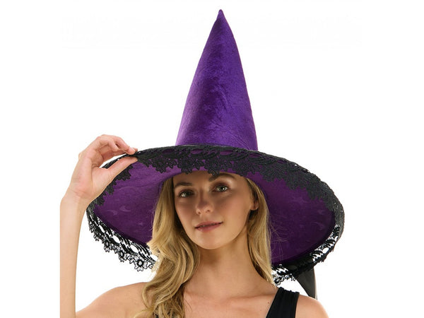 Lace Trim Witch Hat (Purple)