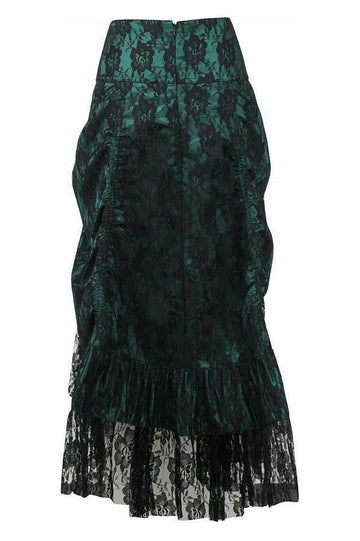Lace Overlay Ruched Bustle Skirt (Green/Black)