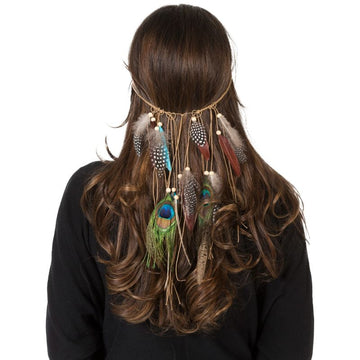 Feathered Hippie Headband (Peacock)