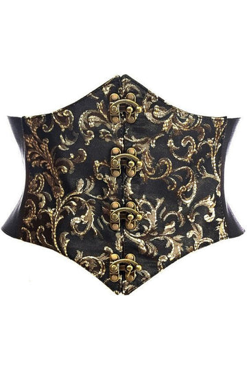 Lavish Swirl Brocade Waist Cincher (Black/Gold)