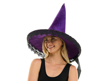 Lace Trim Witch Hat (Purple)