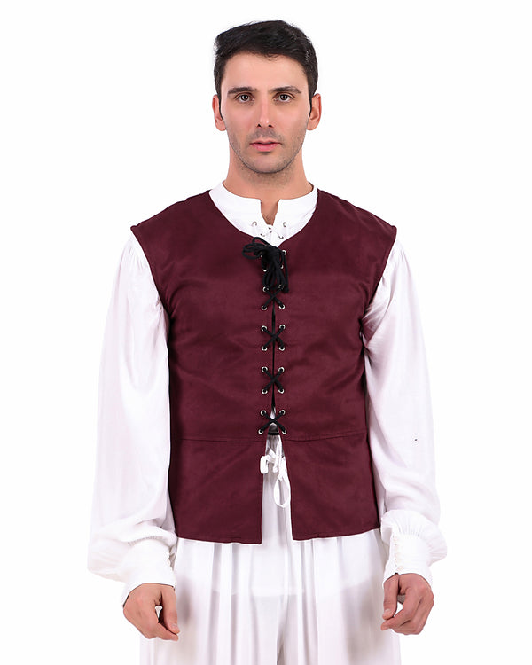 Medieval Faux Suede Vest (Burgundy)