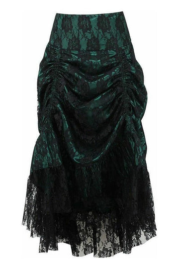 Lace Overlay Ruched Bustle Skirt (Green/Black)