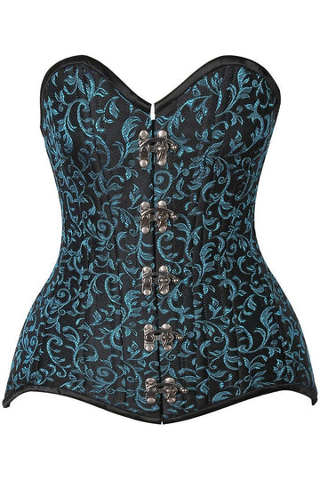 Curvy Brocade Steel Boned Corset (Teal)