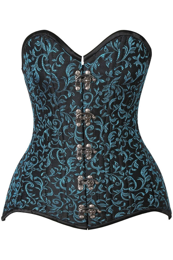 Curvy Brocade Steel Boned Corset (Teal)