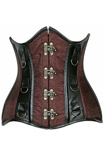 Brocade and Faux Leather Underbust Corset (Brown)