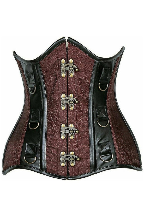 Brocade and Faux Leather Underbust Corset (Brown)