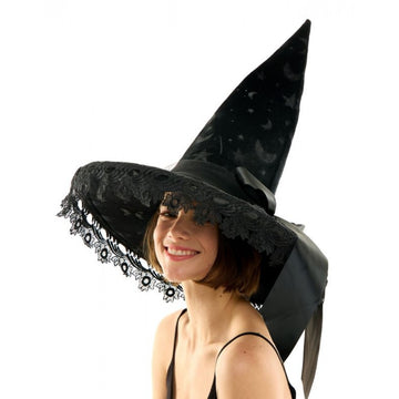 Lace Trim Witch Hat (Black)
