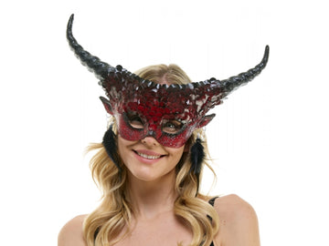 Red  Scale Voodoo Mask with Horns