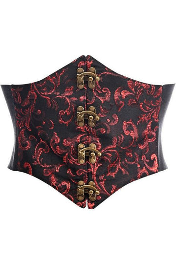 Lavish Swirl Brocade Waist Cincher (Black/Red)