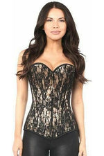 Lace Overlay Front Zip Corset (Ivory/Black)