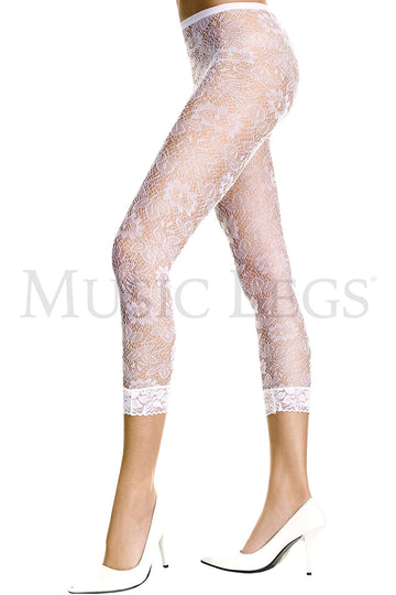 Footless Floral Lace Tights (White)