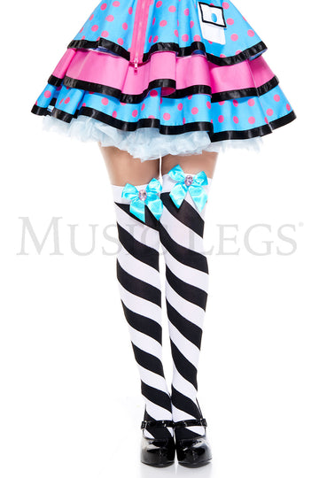 Diagonal Striped Thigh Highs and Bow