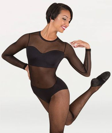 Long Sleeve Mesh Midriff Leotard (Adult)