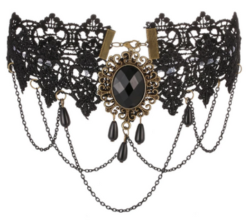 Gothic Lace Choker with Stone