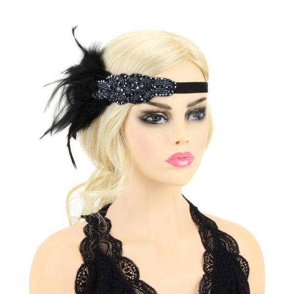 Black Applique & Feather Headpiece