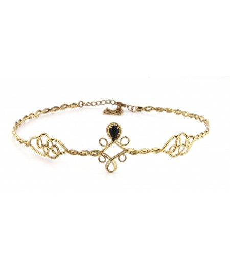 Antiqued Gold Circlet with Black Jewel