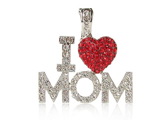 "I Love Mom" Rhinestone Pendant