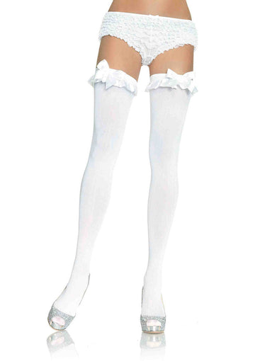 Opaque Thigh Highs with Ruffle and Bow