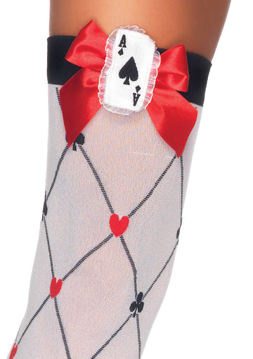 Diamond Card Suit Thigh Highs with Bow