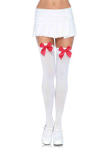 Opaque Thigh Highs with Satin Bow Accent