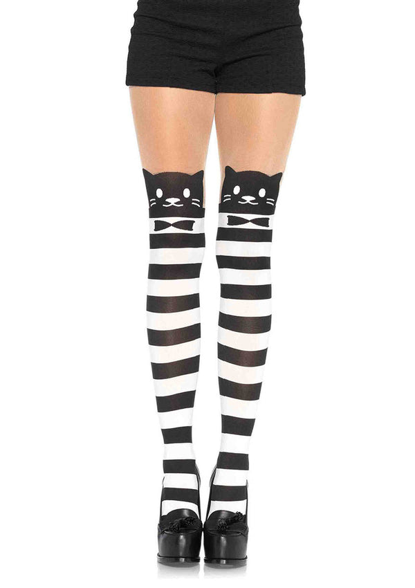 Cat Striped Opaque Pantyhose