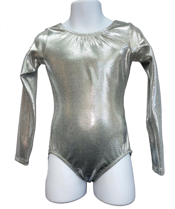 Long Sleeve Metallic Leotard- Silver (Child)