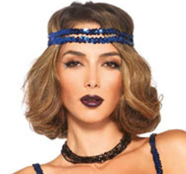 Blue Sequin Flapper Headband